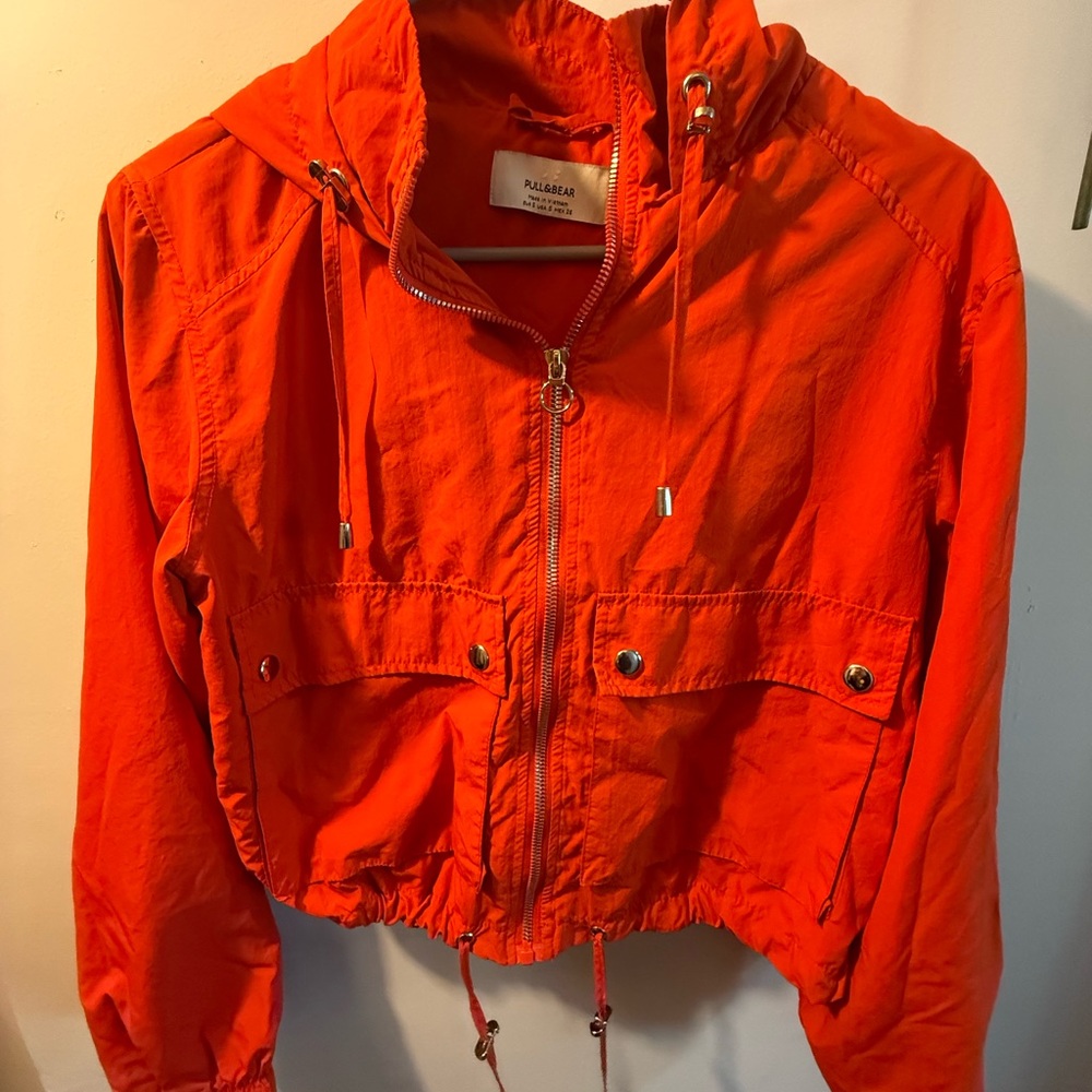 Pull&Bear Vibrant Red Orange Windbreaker Jacket